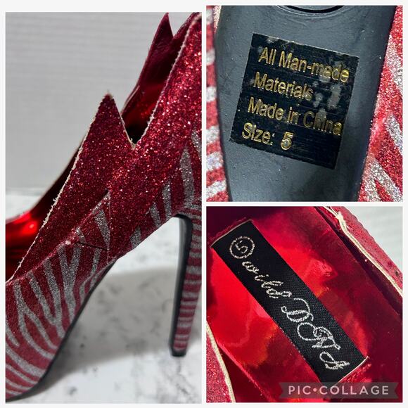 Wild Diva Red Silver Glitter Zebra Print Platform Stiletto Heels 5 Pumps Shoes - Picture 10 of 10